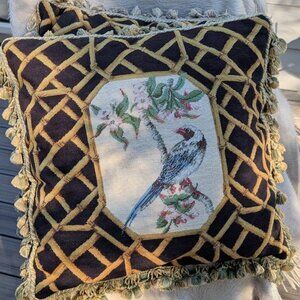 *Each- GREEFF SCHUMACHER Palace Bird & Floral Needlepoint Pillow 20"